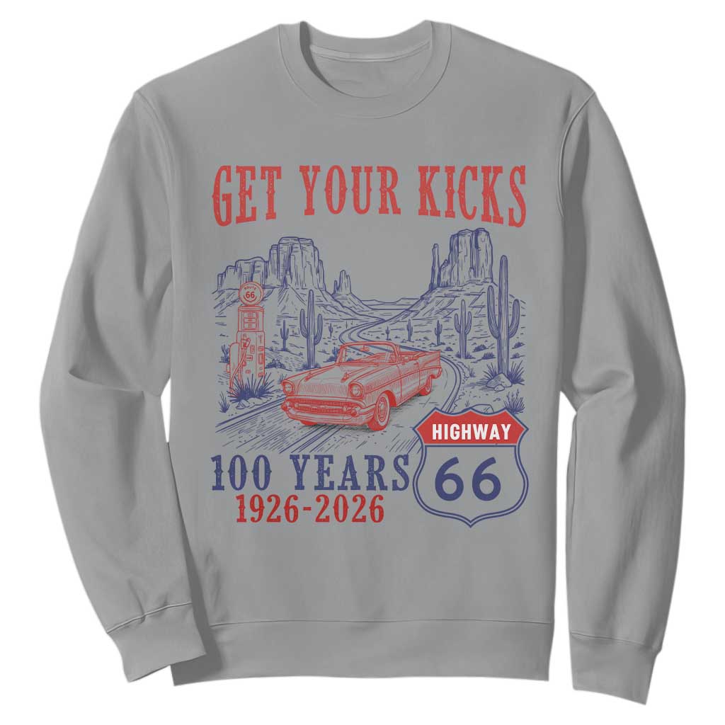Highway 66 Get Your Kicks Centennial Road Trip 1926-2026 Sweatshirt TS14 Sport Gray Print Your Wear