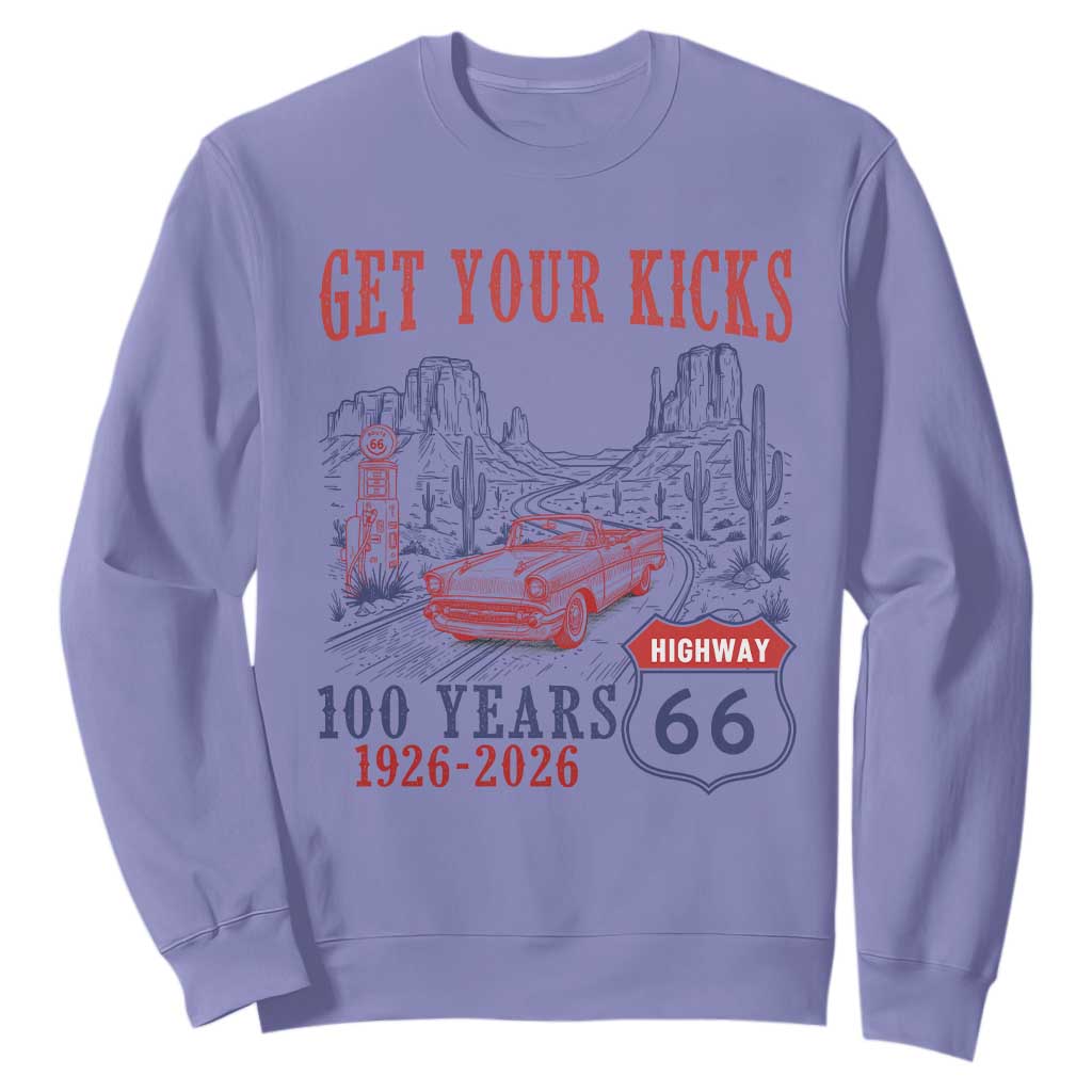 Highway 66 Get Your Kicks Centennial Road Trip 1926-2026 Sweatshirt TS14 Violet Print Your Wear
