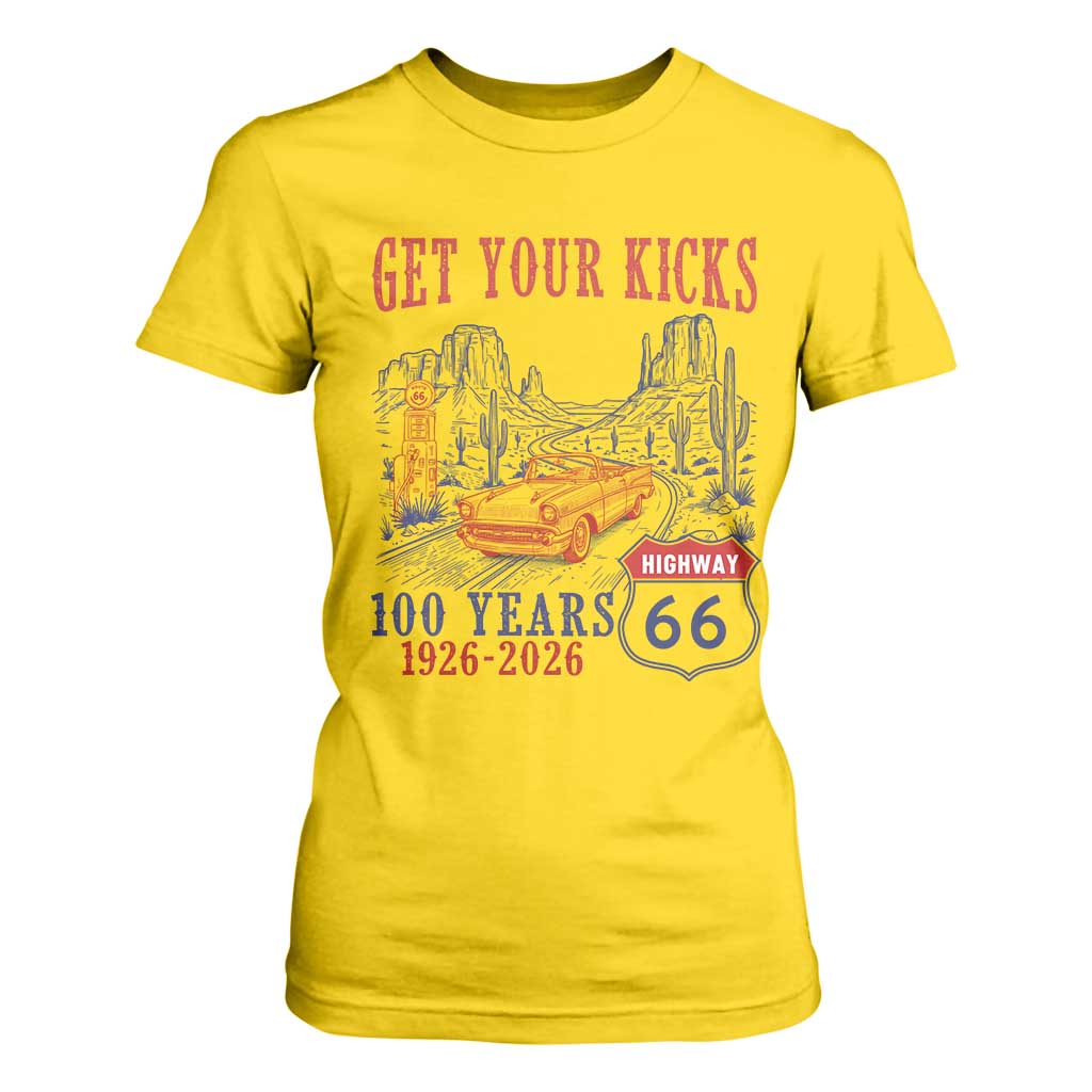 Highway 66 Get Your Kicks Centennial Road Trip 1926-2026 T Shirt For Women TS14 Daisy Print Your Wear