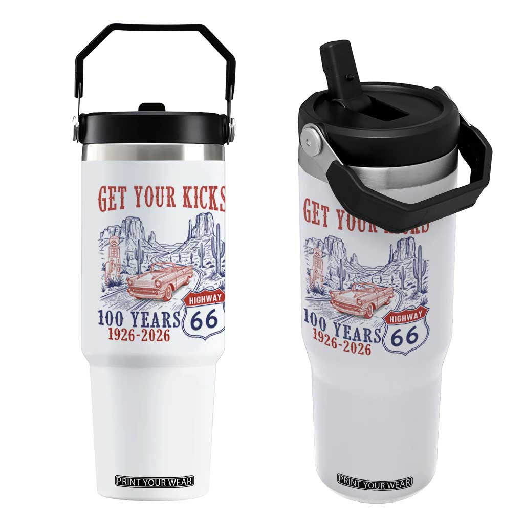 Route Highway 66 Get Your Kicks Centennial Road Trip 1926-2026 Flip Straw Tumbler TS14 One Size: 30 oz White Print Your Wear