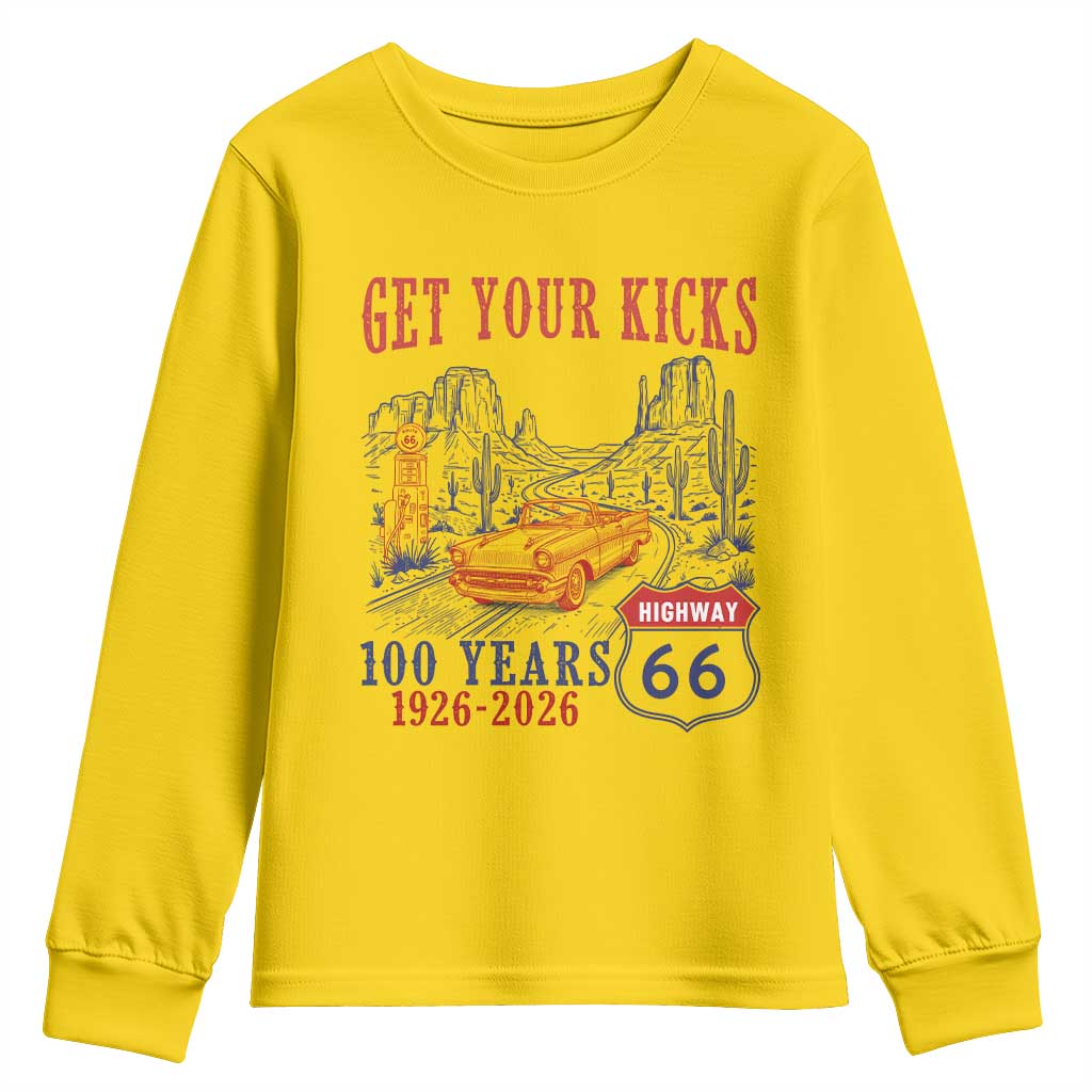 Highway 66 Get Your Kicks Centennial Road Trip 1926-2026 Youth Sweatshirt TS14 Daisy Print Your Wear
