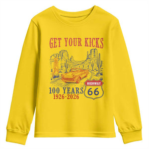 Highway 66 Get Your Kicks Centennial Road Trip 1926-2026 Youth Sweatshirt TS14 Daisy Print Your Wear