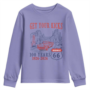 Highway 66 Get Your Kicks Centennial Road Trip 1926-2026 Youth Sweatshirt TS14 Violet Print Your Wear