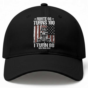 Route Highway 66 Turns 100 I Turn 80 Baseball Cap Vintage 1946 America Road Sign America Antique Car Lover 80th Birthday Gift
