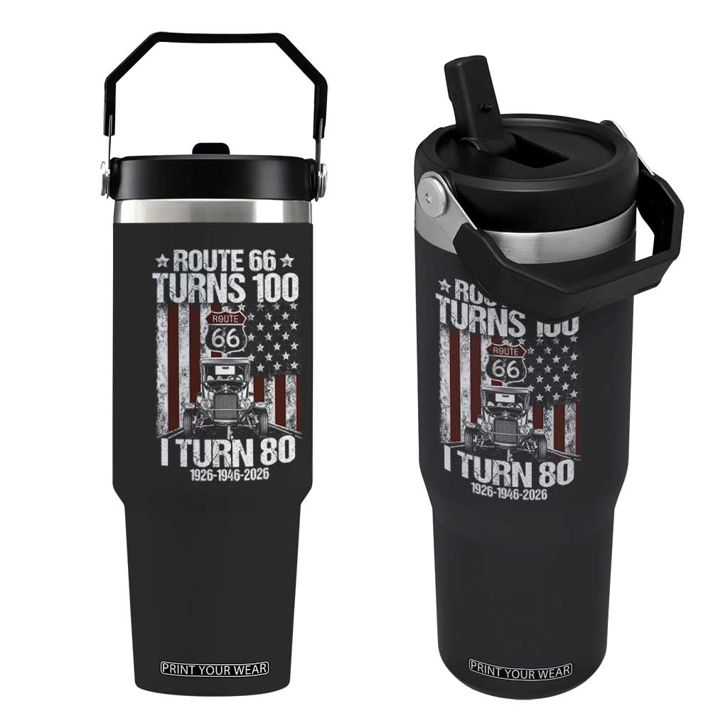 Route Highway 66 Turns 100 I Turn 80 Flip Straw Tumbler Vintage 1946 America Road Sign America Antique Car Lover 80th Birthday Gift