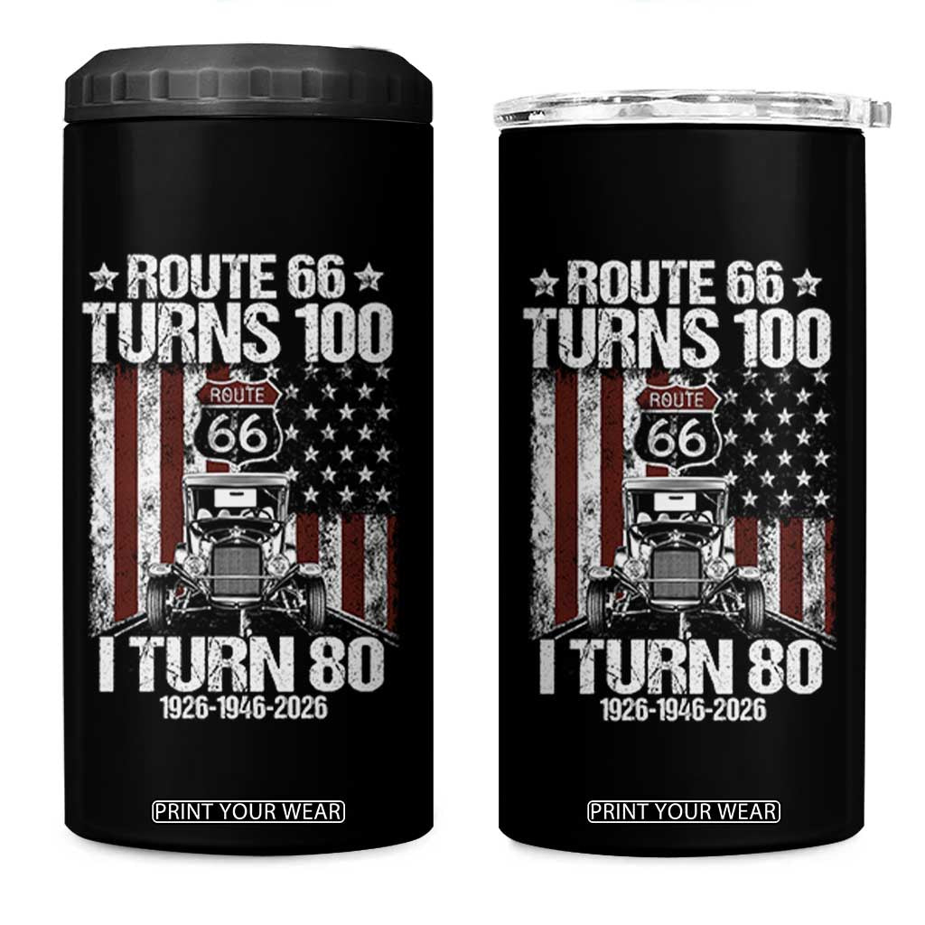 Route Highway 66 Turns 100 I Turn 80 4 in 1 Can Cooler Tumbler Vintage 1946 America Road Sign America Antique Car Lover 80th Birthday Gift