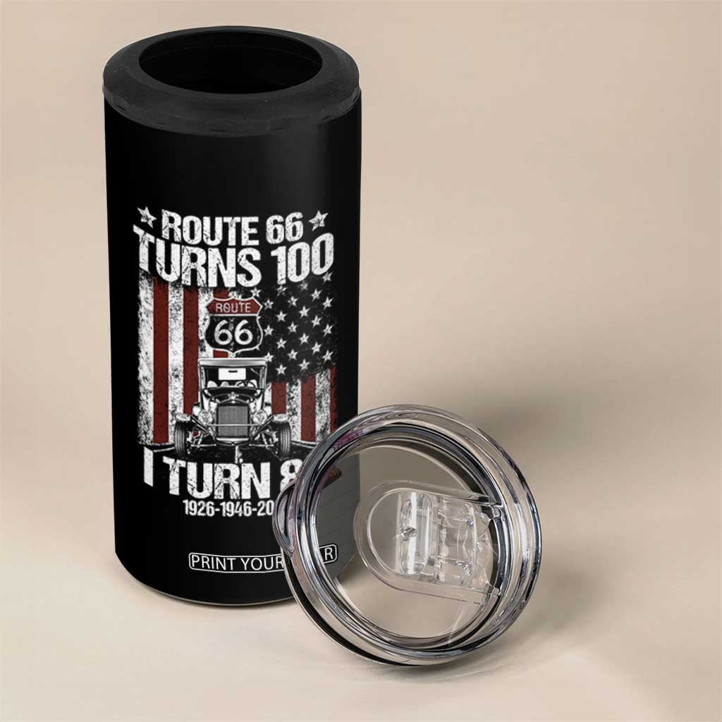 Route Highway 66 Turns 100 I Turn 80 4 in 1 Can Cooler Tumbler Vintage 1946 America Road Sign America Antique Car Lover 80th Birthday Gift