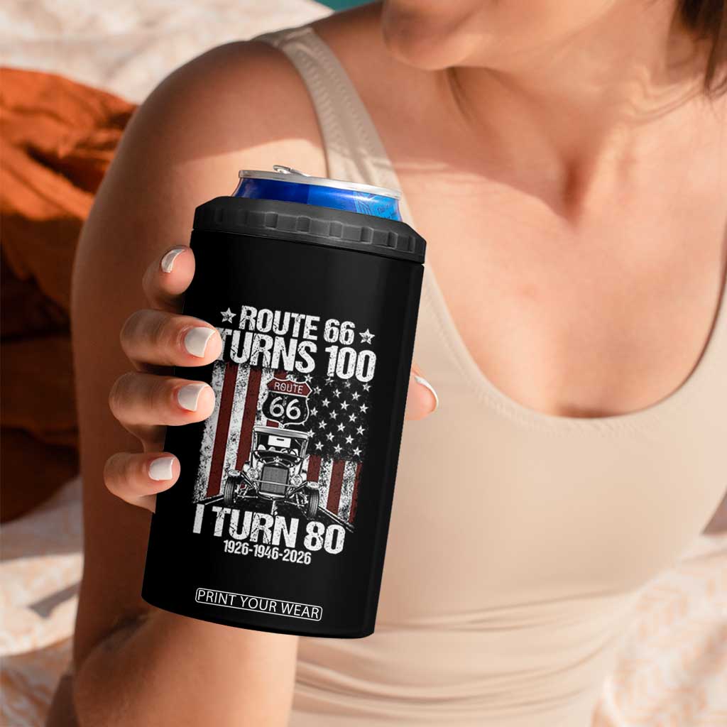 Route Highway 66 Turns 100 I Turn 80 4 in 1 Can Cooler Tumbler Vintage 1946 America Road Sign America Antique Car Lover 80th Birthday Gift