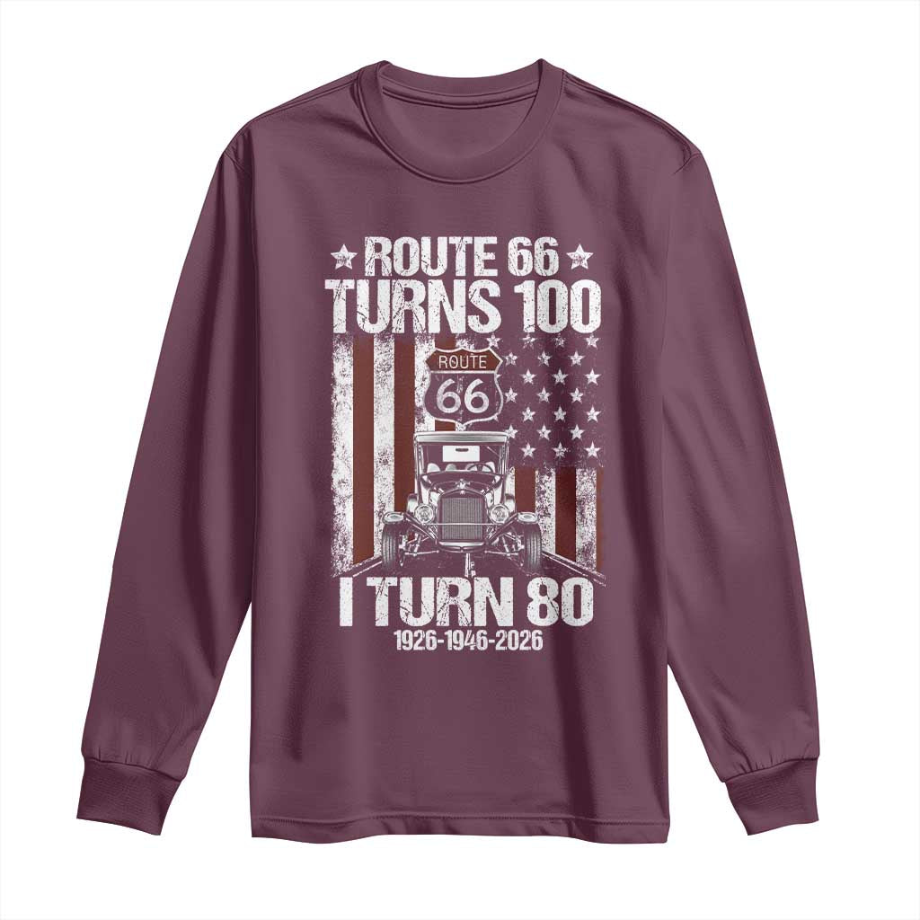 Route Highway 66 Turns 100 I Turn 80 Long Sleeve Shirt Vintage 1946 America Road Sign America Antique Car Lover 80th Birthday Gift
