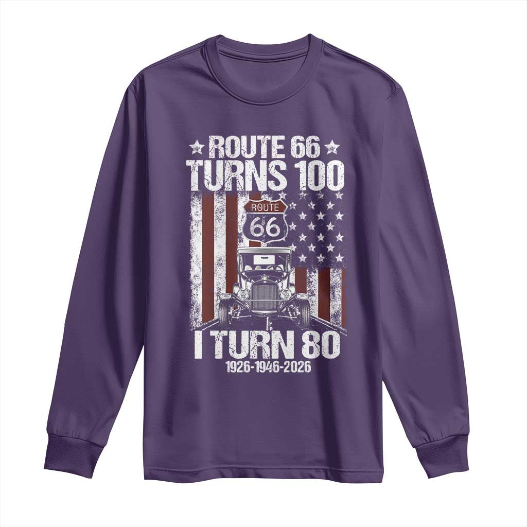 Route Highway 66 Turns 100 I Turn 80 Long Sleeve Shirt Vintage 1946 America Road Sign America Antique Car Lover 80th Birthday Gift