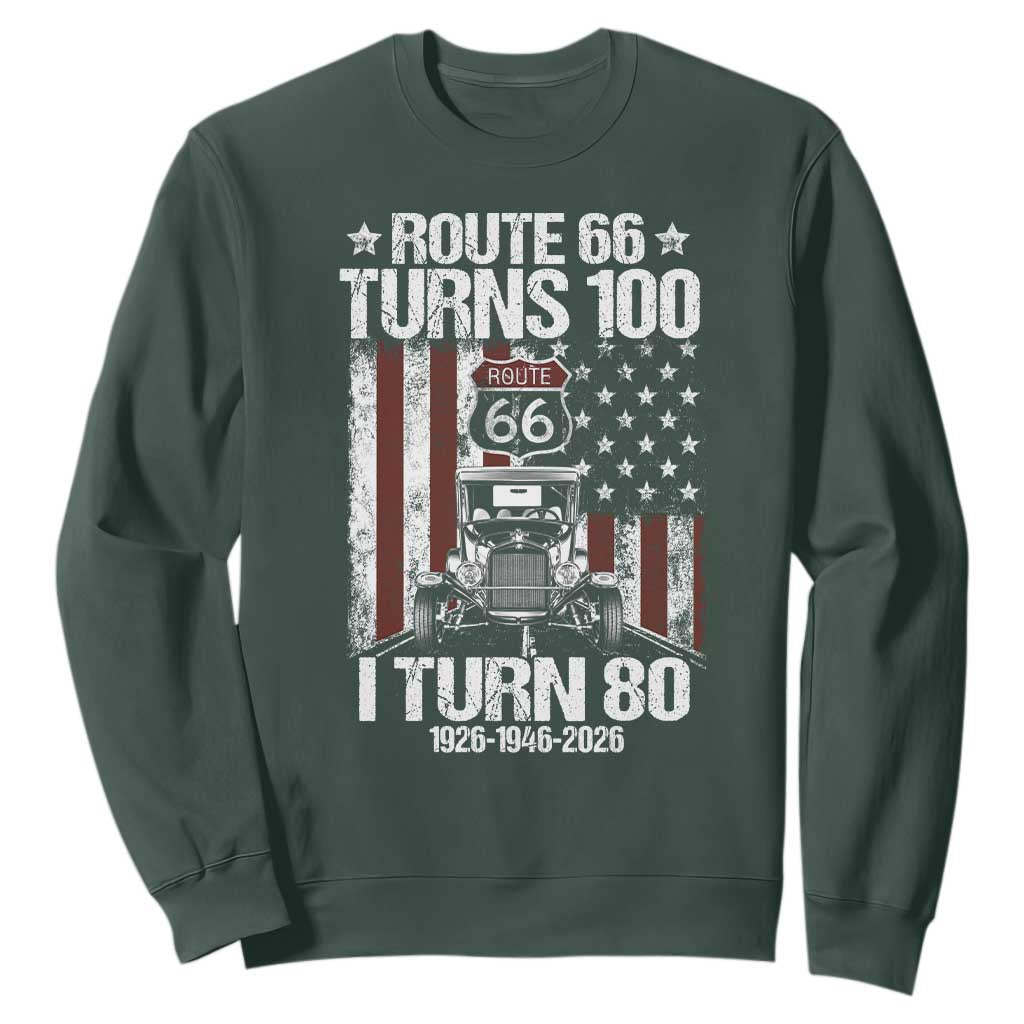 Route Highway 66 Turns 100 I Turn 80 Sweatshirt Vintage 1946 America Road Sign America Antique Car Lover 80th Birthday Gift