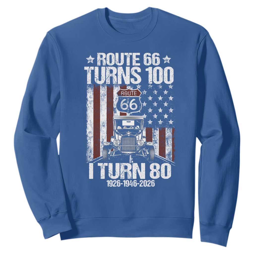 Route Highway 66 Turns 100 I Turn 80 Sweatshirt Vintage 1946 America Road Sign America Antique Car Lover 80th Birthday Gift