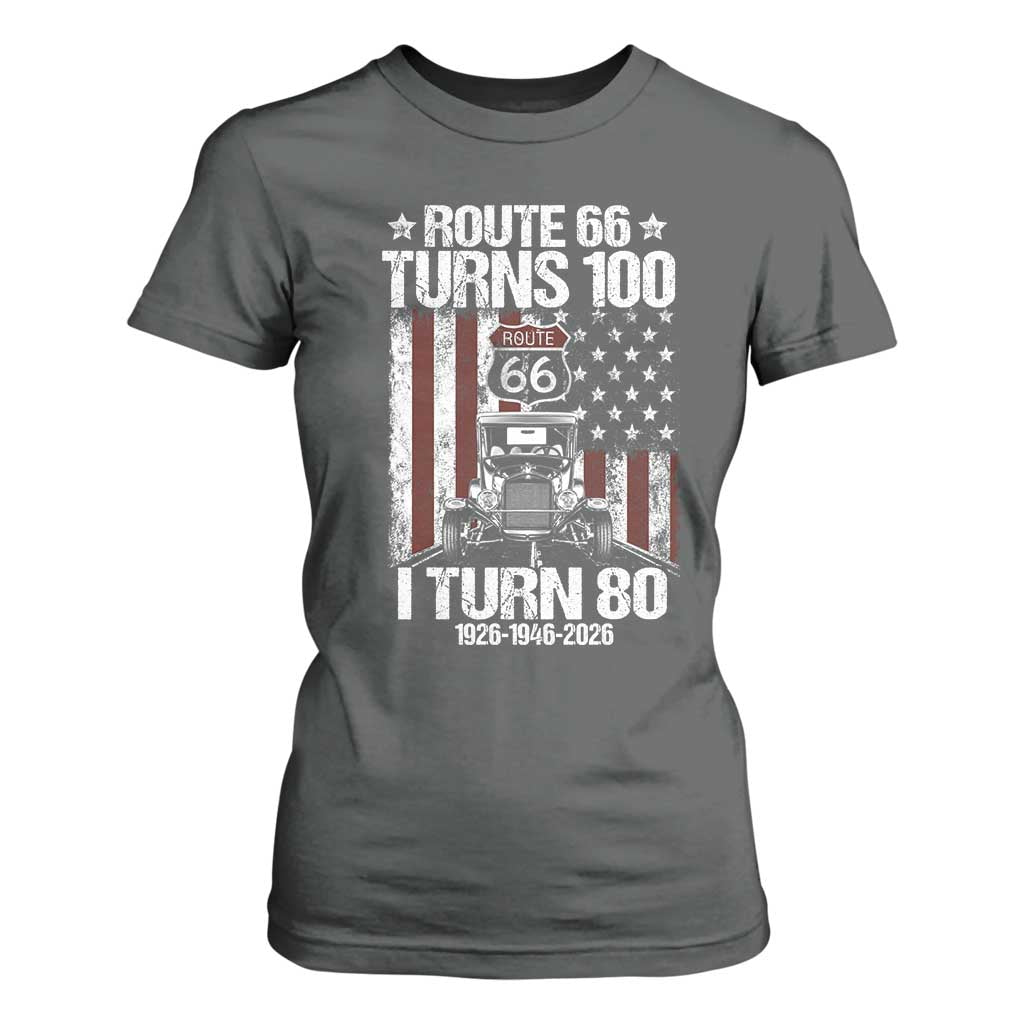 Route Highway 66 Turns 100 I Turn 80 T Shirt For Women Vintage 1946 America Road Sign America Antique Car Lover 80th Birthday Gift