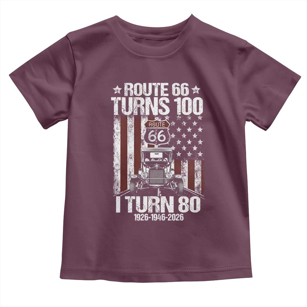 Route Highway 66 Turns 100 I Turn 80 Toddler T Shirt Vintage 1946 America Road Sign America Antique Car Lover 80th Birthday Gift