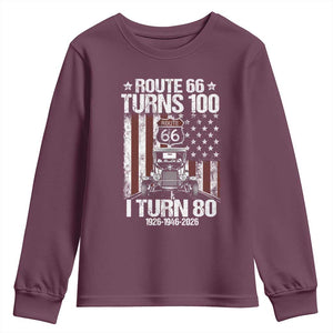 Route Highway 66 Turns 100 I Turn 80 Youth Sweatshirt Vintage 1946 America Road Sign America Antique Car Lover 80th Birthday Gift