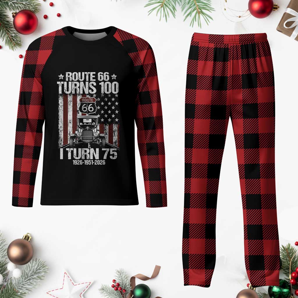Route Highway 66 Turns 100 I Turn 75 Plaid Pajama Set Vintage 1951 America Road Sign America Antique Car Lover 75th Birthday Gift