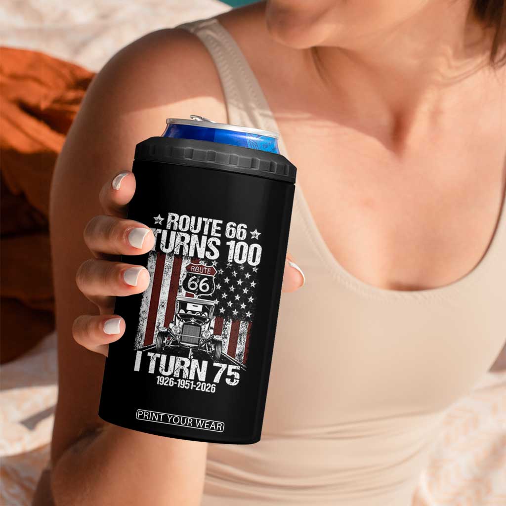 Route Highway 66 Turns 100 I Turn 75 4 in 1 Can Cooler Tumbler Vintage 1951 America Road Sign America Antique Car Lover 75th Birthday Gift