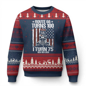 Route Highway 66 Turns 100 I Turn 75 Ugly Christmas Sweater Vintage 1951 America Road Sign America Antique Car Lover 75th Birthday Gift