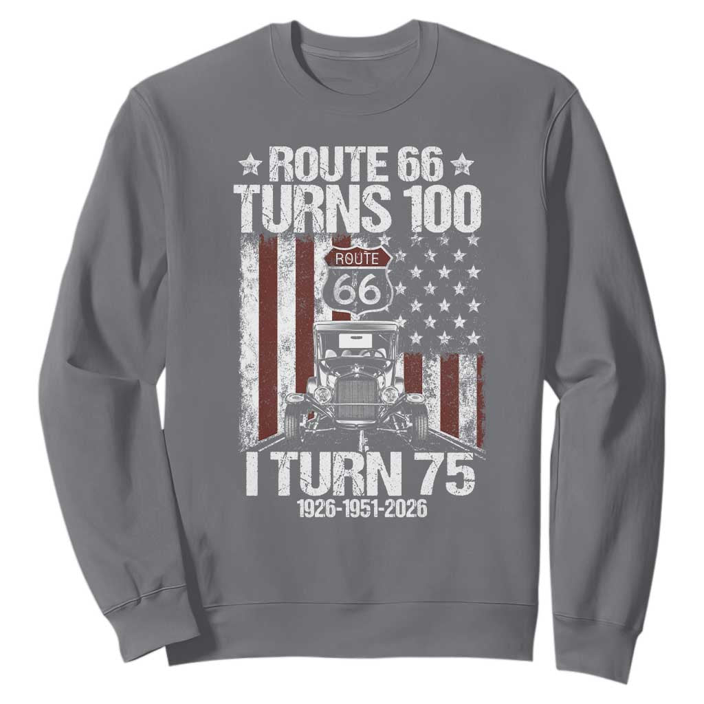 Route Highway 66 Turns 100 I Turn 75 Sweatshirt Vintage 1951 America Road Sign America Antique Car Lover 75th Birthday Gift