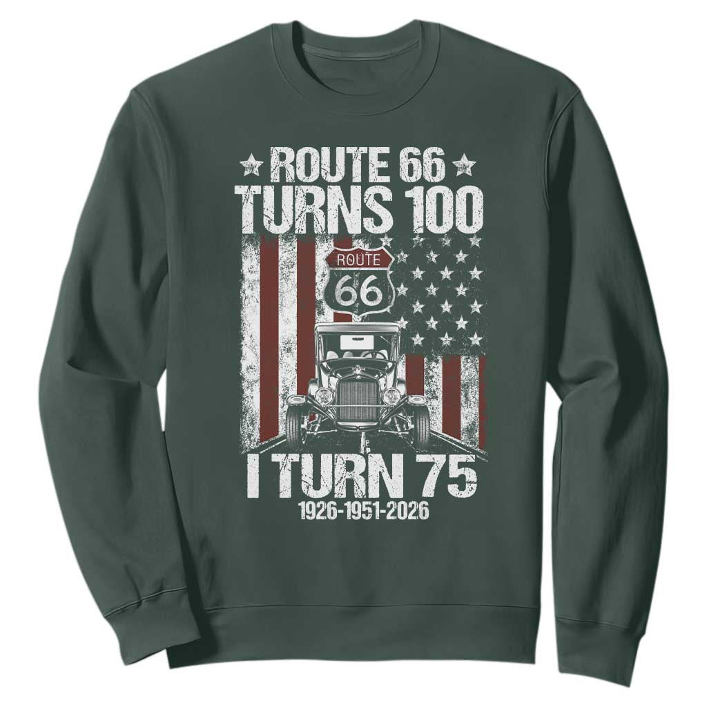 Route Highway 66 Turns 100 I Turn 75 Sweatshirt Vintage 1951 America Road Sign America Antique Car Lover 75th Birthday Gift