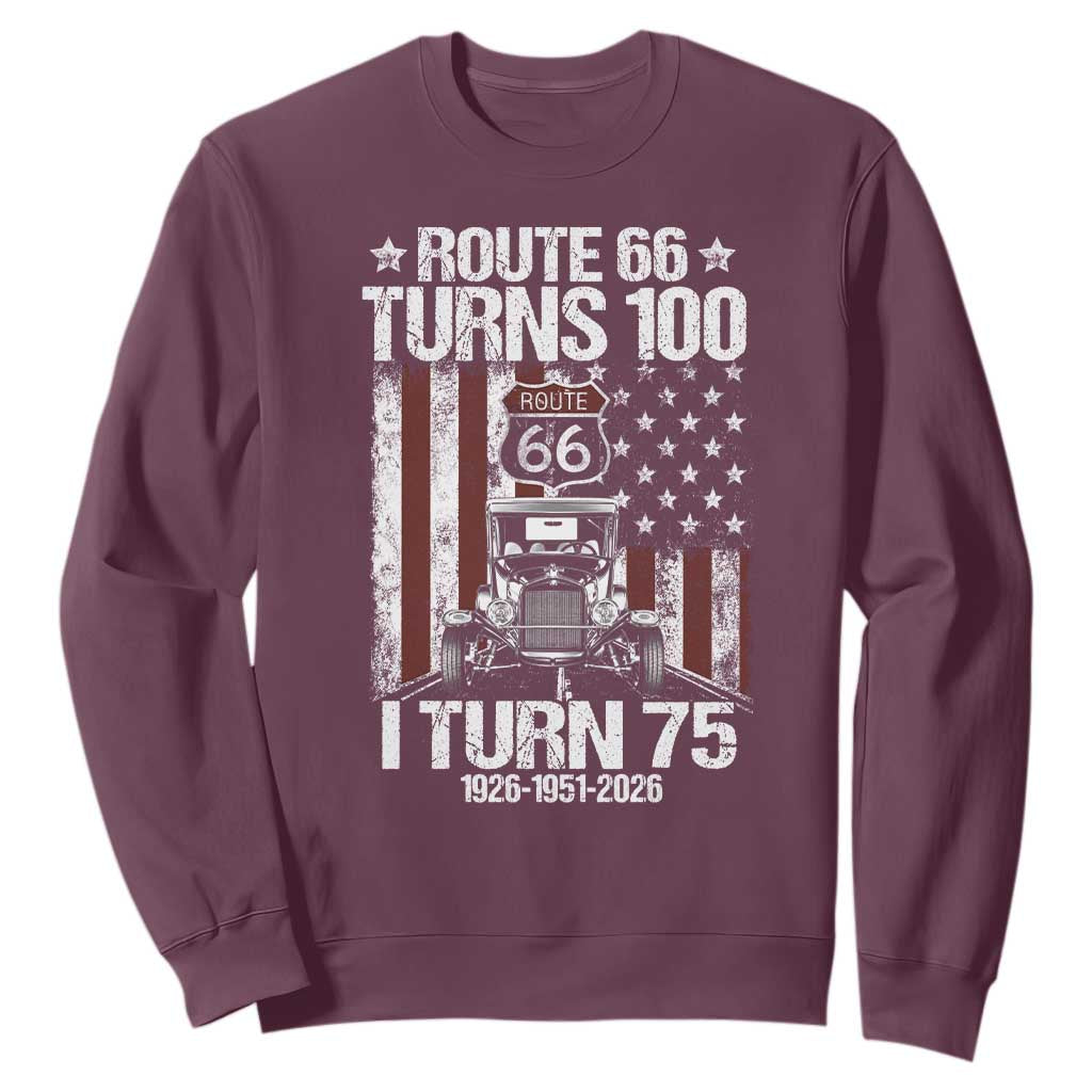 Route Highway 66 Turns 100 I Turn 75 Sweatshirt Vintage 1951 America Road Sign America Antique Car Lover 75th Birthday Gift
