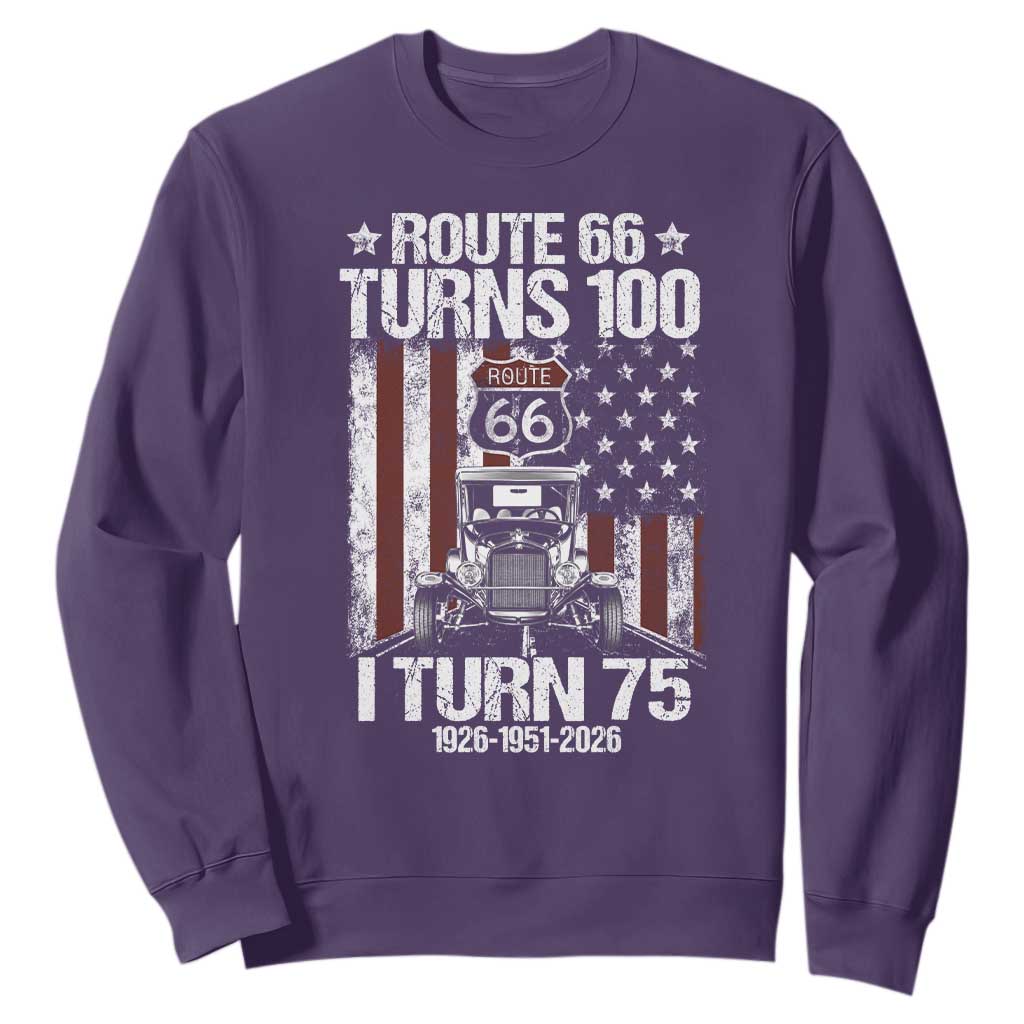Route Highway 66 Turns 100 I Turn 75 Sweatshirt Vintage 1951 America Road Sign America Antique Car Lover 75th Birthday Gift