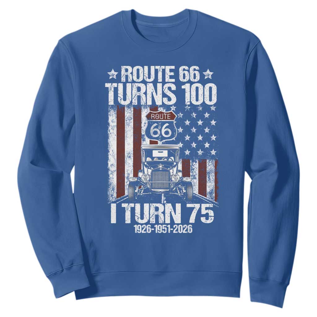 Route Highway 66 Turns 100 I Turn 75 Sweatshirt Vintage 1951 America Road Sign America Antique Car Lover 75th Birthday Gift