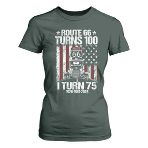 Route Highway 66 Turns 100 I Turn 75 T Shirt For Women Vintage 1951 America Road Sign America Antique Car Lover 75th Birthday Gift