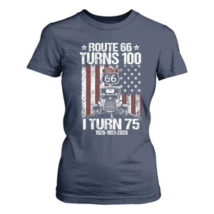 Route Highway 66 Turns 100 I Turn 75 T Shirt For Women Vintage 1951 America Road Sign America Antique Car Lover 75th Birthday Gift
