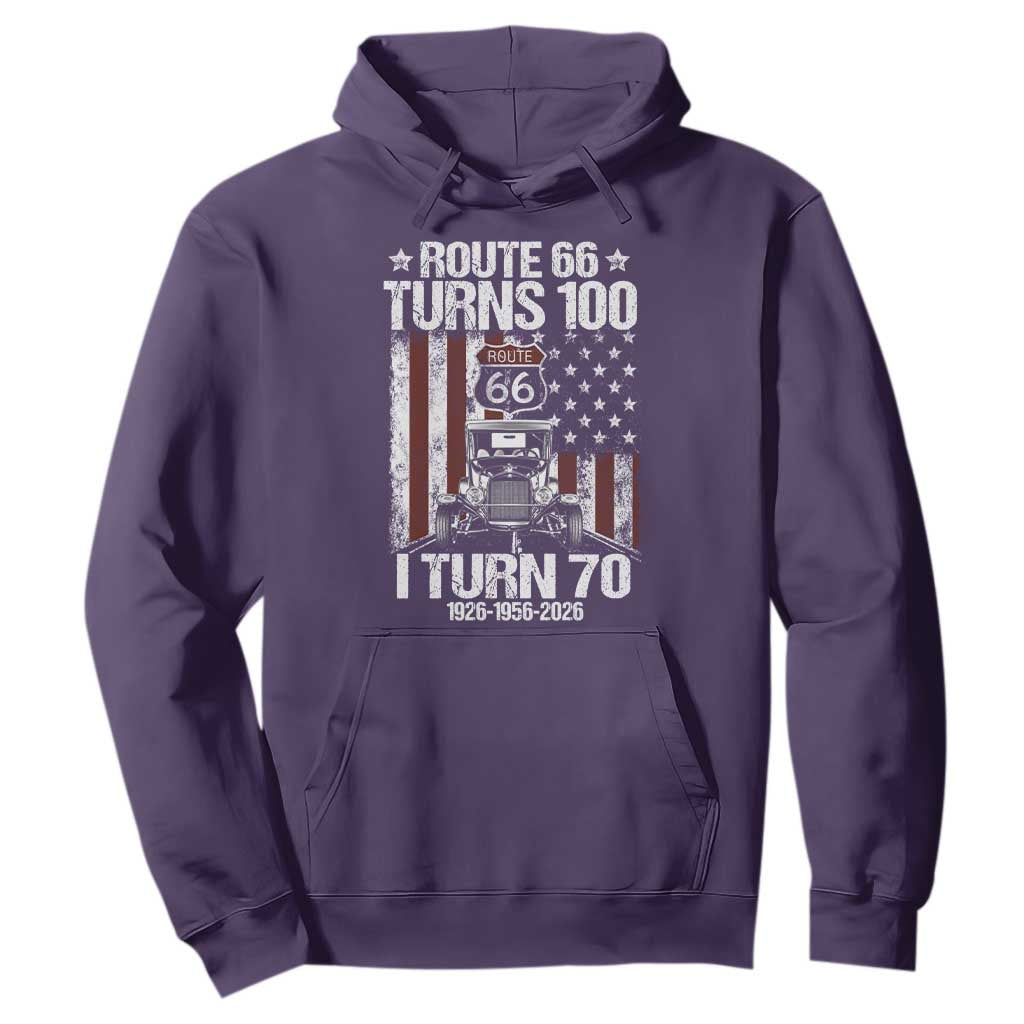 Route Highway 66 Turns 100 I Turn 70 Hoodie Vintage 1956 America Road Sign America Antique Car Lover 70th Birthday Gift