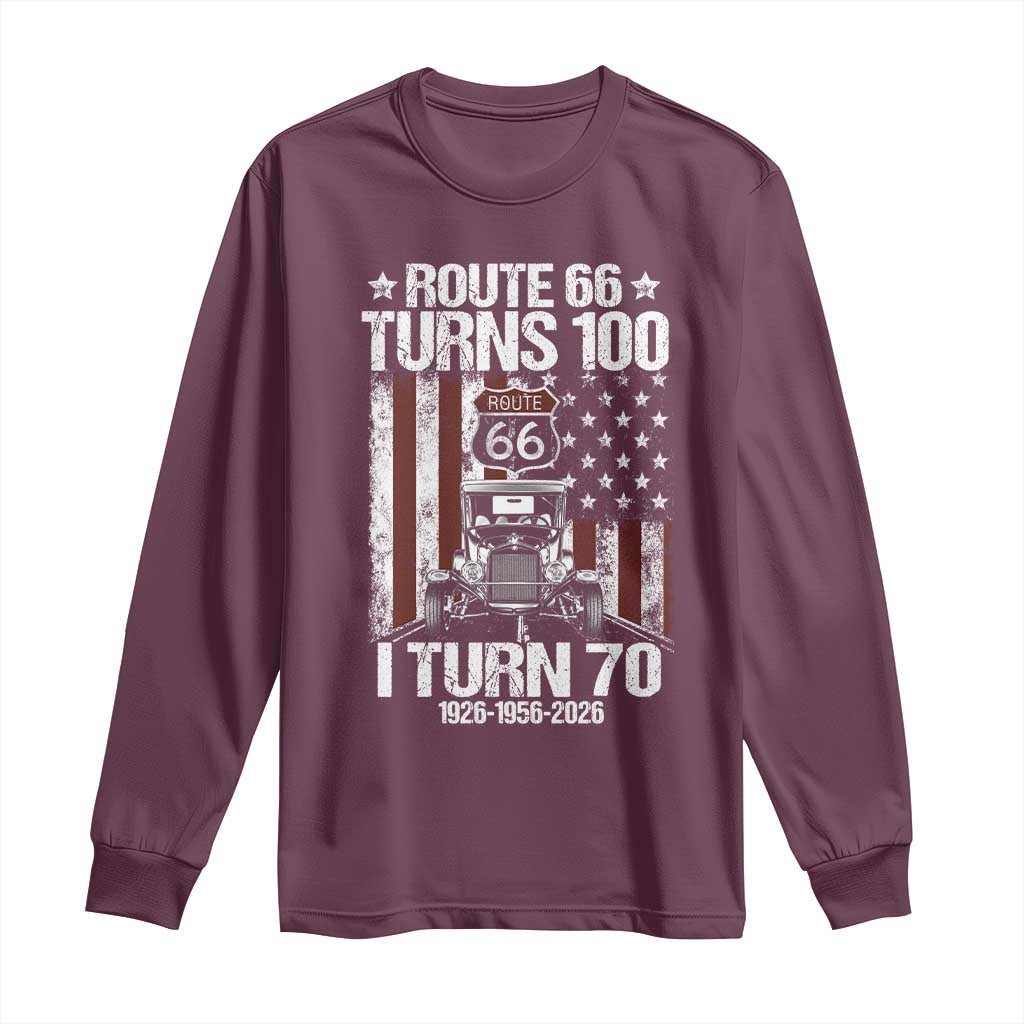 Route Highway 66 Turns 100 I Turn 70 Long Sleeve Shirt Vintage 1956 America Road Sign America Antique Car Lover 70th Birthday Gift