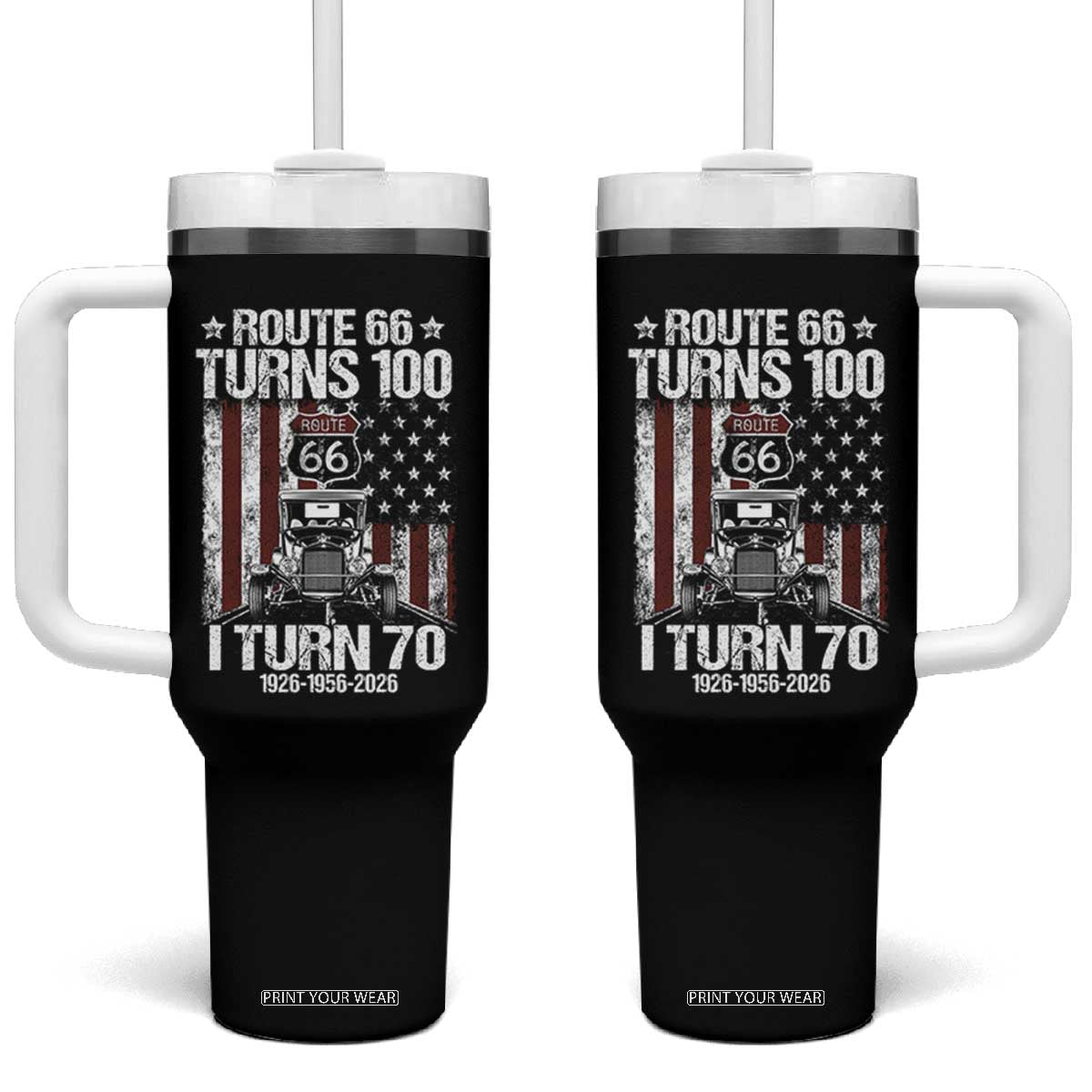 Route Highway 66 Turns 100 I Turn 70 Tumbler With Handle Vintage 1956 America Road Sign America Antique Car Lover 70th Birthday Gift