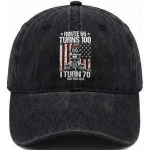 Route Highway 66 Turns 100 I Turn 70 Washed Cotton Baseball Cap Vintage 1956 America Road Sign America Antique Car Lover 70th Birthday Gift