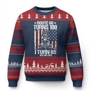 Route Highway 66 Turns 100 I Turn 65 Ugly Christmas Sweater Vintage 1961 America Road Sign America Antique Car Lover 65th Birthday Gift