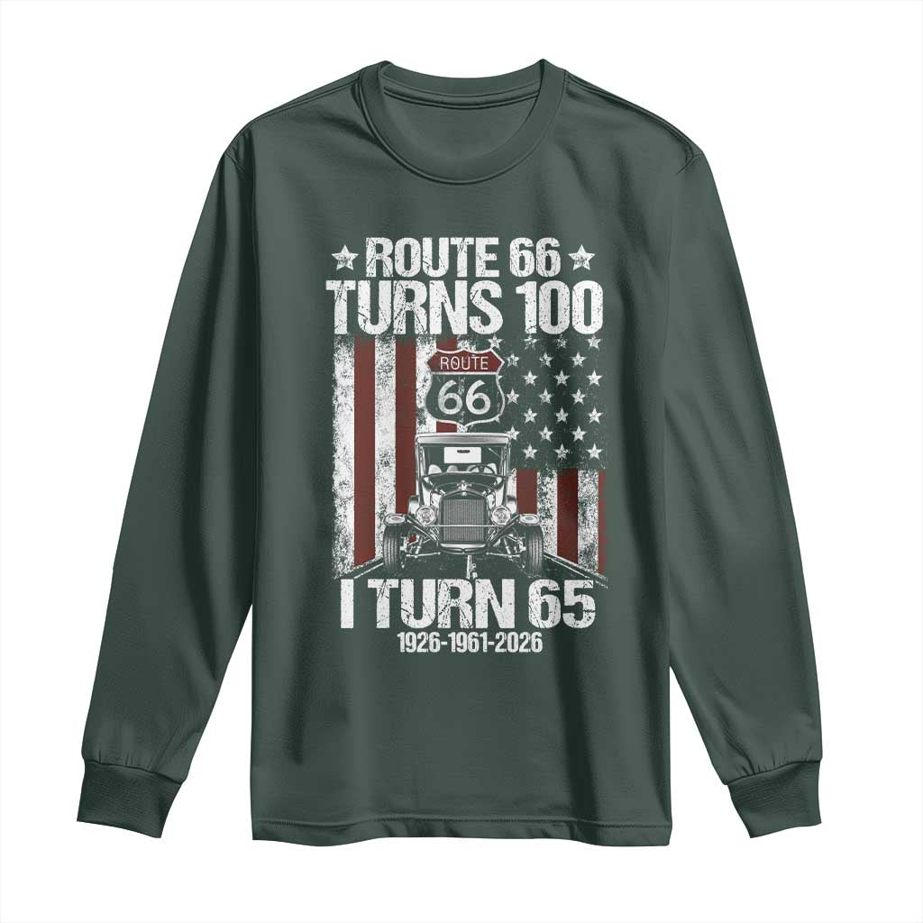 Route Highway 66 Turns 100 I Turn 65 Long Sleeve Shirt Vintage 1961 America Road Sign America Antique Car Lover 65th Birthday Gift