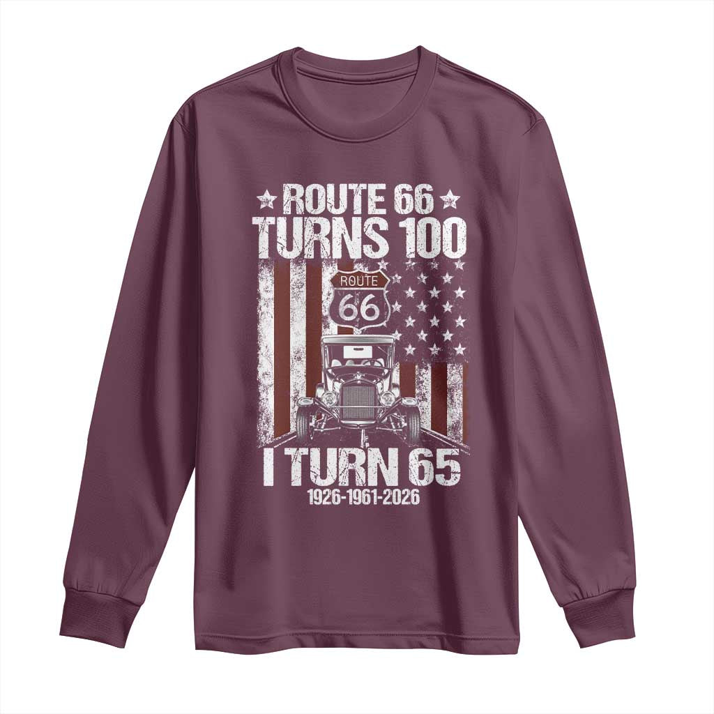 Route Highway 66 Turns 100 I Turn 65 Long Sleeve Shirt Vintage 1961 America Road Sign America Antique Car Lover 65th Birthday Gift