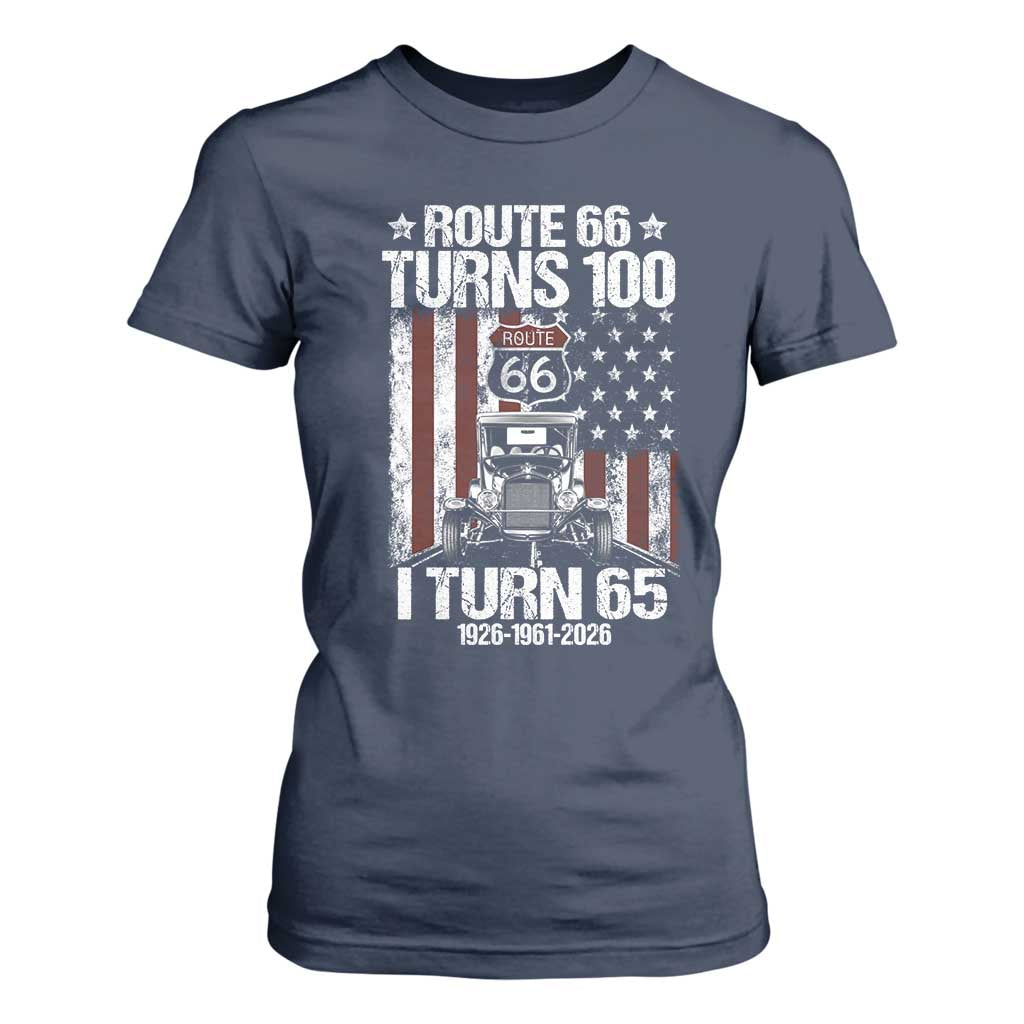Route Highway 66 Turns 100 I Turn 65 T Shirt For Women Vintage 1961 America Road Sign America Antique Car Lover 65th Birthday Gift