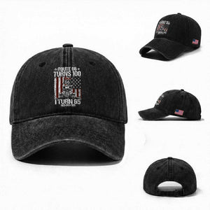Route Highway 66 Turns 100 I Turn 65 Washed Cotton Baseball Cap Vintage 1961 America Road Sign America Antique Car Lover 65th Birthday Gift