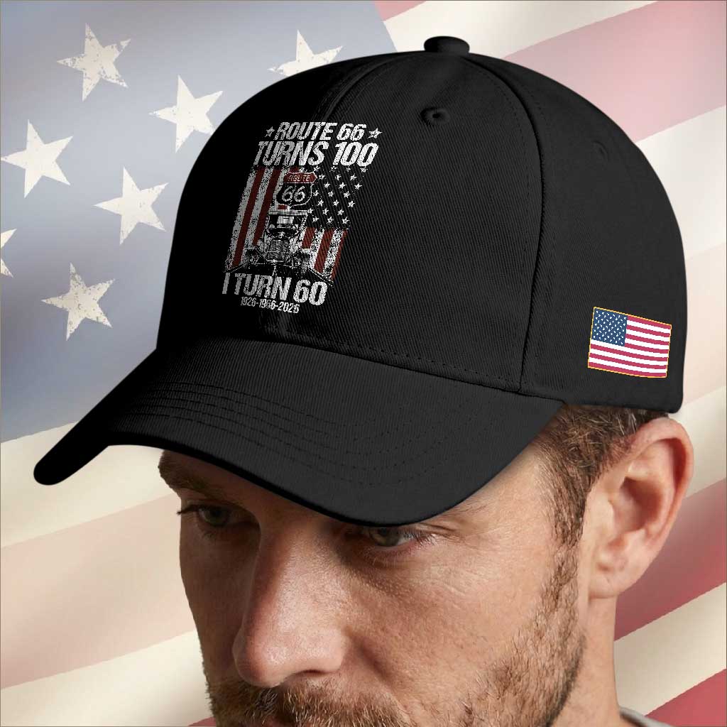 Route Highway 66 Turns 100 I Turn 60 Baseball Cap Vintage 1966 America Road Sign America Antique Car Lover 60th Birthday Gift