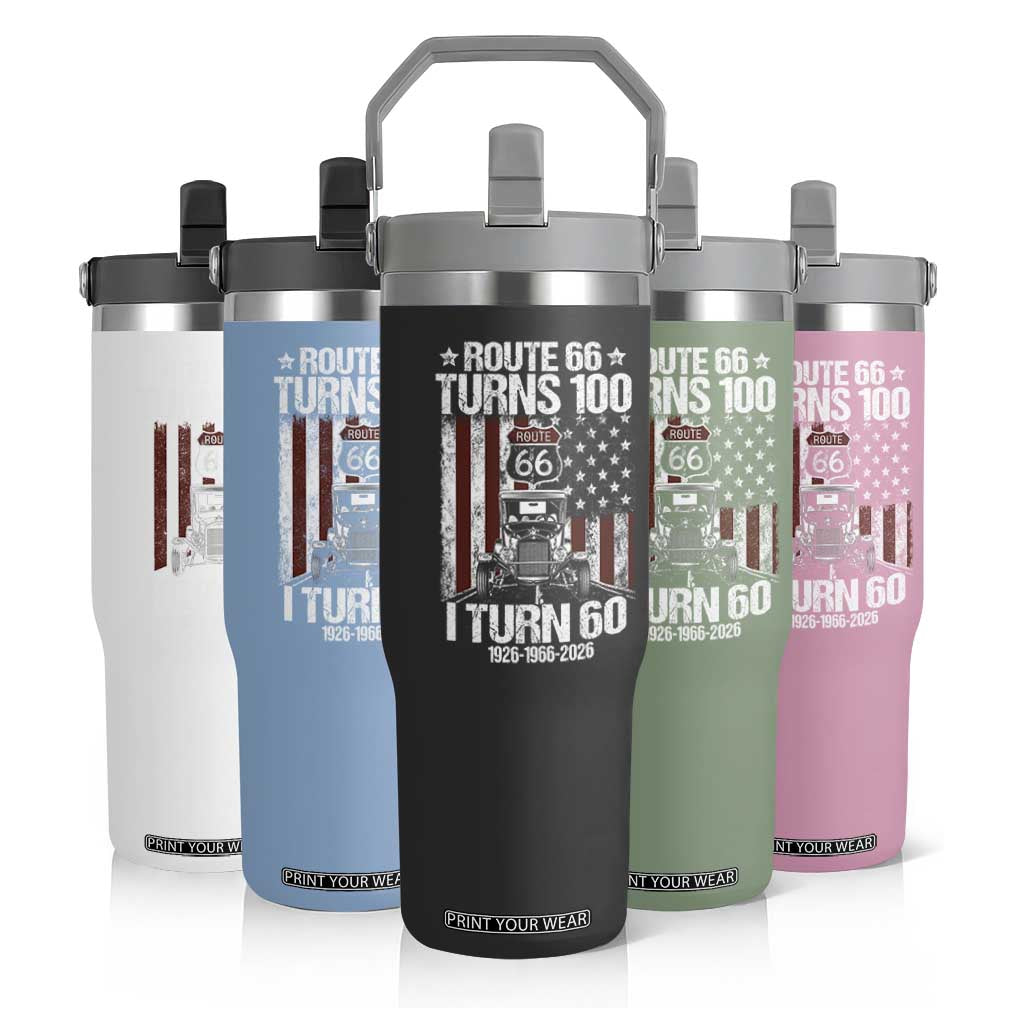 Route Highway 66 Turns 100 I Turn 60 Flip Straw Tumbler Vintage 1966 America Road Sign America Antique Car Lover 60th Birthday Gift