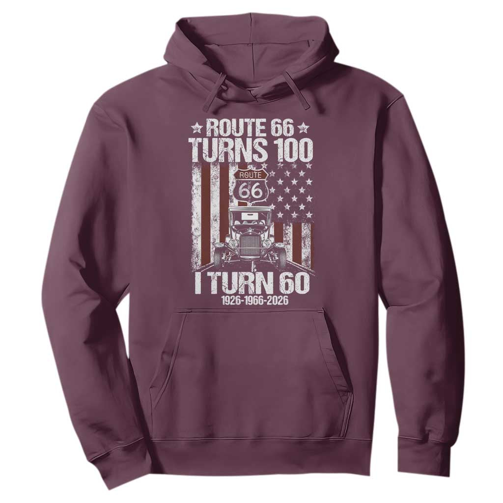 Route Highway 66 Turns 100 I Turn 60 Hoodie Vintage 1966 America Road Sign America Antique Car Lover 60th Birthday Gift