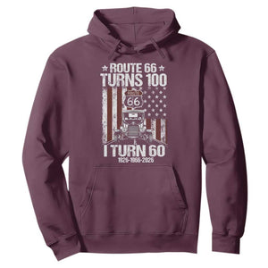 Route Highway 66 Turns 100 I Turn 60 Hoodie Vintage 1966 America Road Sign America Antique Car Lover 60th Birthday Gift