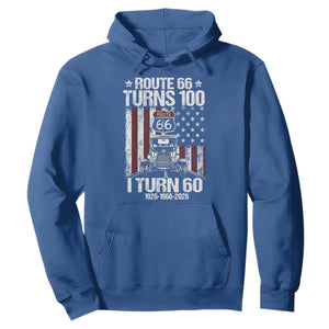 Route Highway 66 Turns 100 I Turn 60 Hoodie Vintage 1966 America Road Sign America Antique Car Lover 60th Birthday Gift
