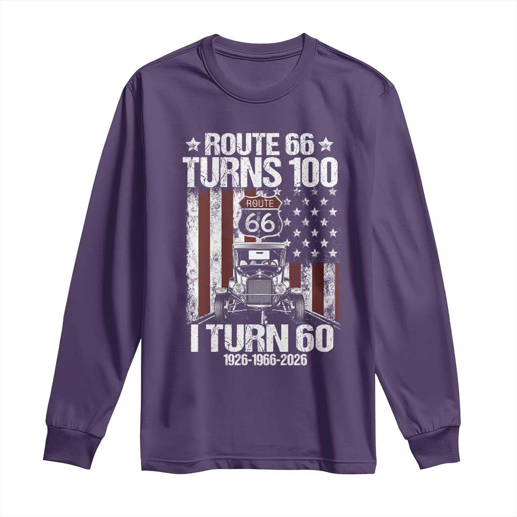 Route Highway 66 Turns 100 I Turn 60 Long Sleeve Shirt Vintage 1966 America Road Sign America Antique Car Lover 60th Birthday Gift