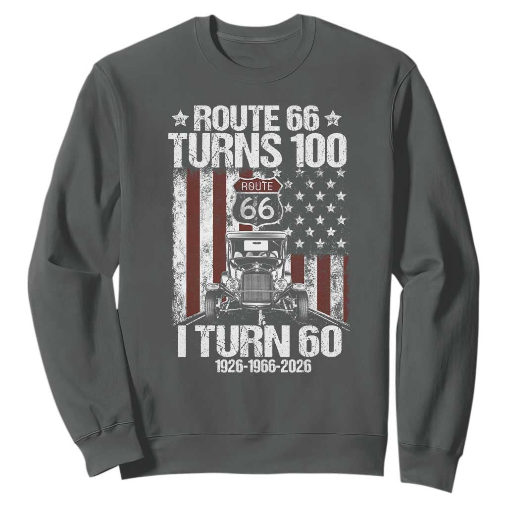 Route Highway 66 Turns 100 I Turn 60 Sweatshirt Vintage 1966 America Road Sign America Antique Car Lover 60th Birthday Gift