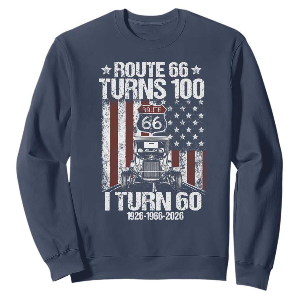 Route Highway 66 Turns 100 I Turn 60 Sweatshirt Vintage 1966 America Road Sign America Antique Car Lover 60th Birthday Gift