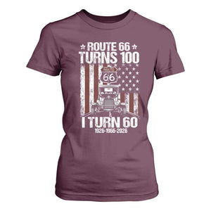 Route Highway 66 Turns 100 I Turn 60 T Shirt For Women Vintage 1966 America Road Sign America Antique Car Lover 60th Birthday Gift