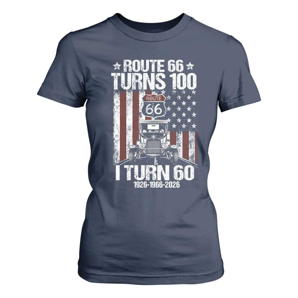 Route Highway 66 Turns 100 I Turn 60 T Shirt For Women Vintage 1966 America Road Sign America Antique Car Lover 60th Birthday Gift