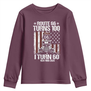 Route Highway 66 Turns 100 I Turn 60 Youth Sweatshirt Vintage 1966 America Road Sign America Antique Car Lover 60th Birthday Gift