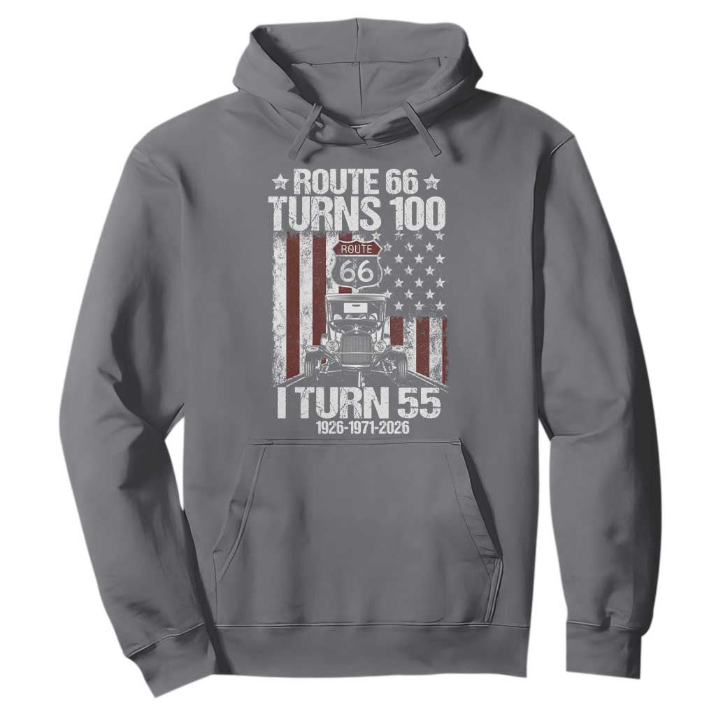 Route Highway 66 Turns 100 I Turn 55 Hoodie Vintage 1971 America Road Sign America Antique Car Lover 55th Birthday Gift